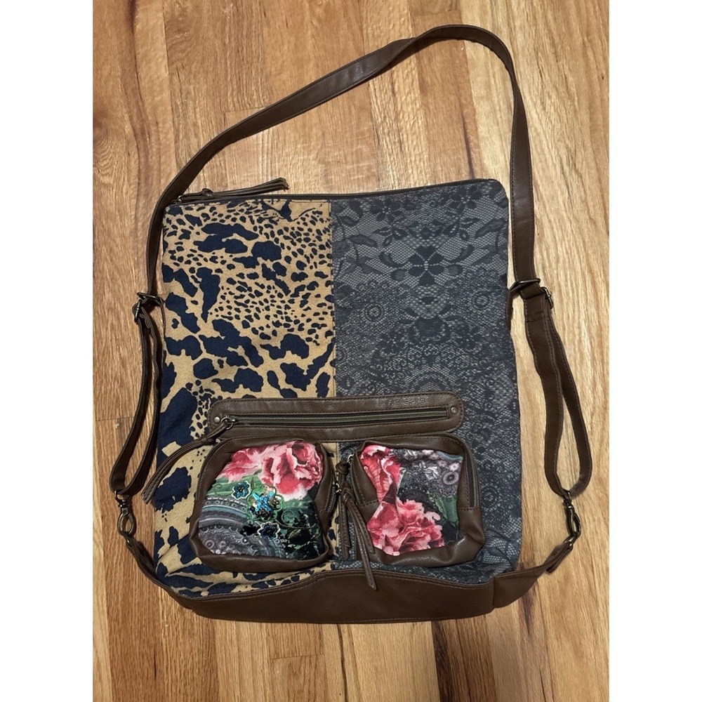Desigual Floral Patchwork Crossbody Shoulder Bag Brown Boho Multicolor Hippie